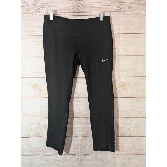Nike Dri Fit Capri Leggings Size Medium Black Running Stretch With Mesh - Picture 1 of 8